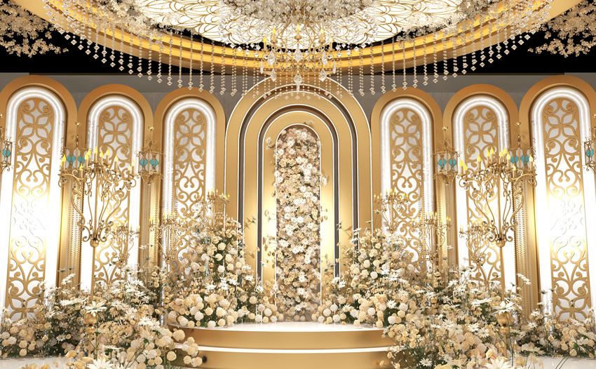 美姑香槟色调婚礼堂效果展示